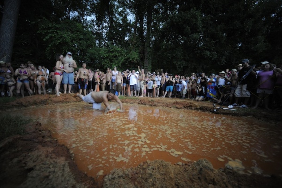 Party-goers seek respite from the heat in LOL's new swimming pool. 